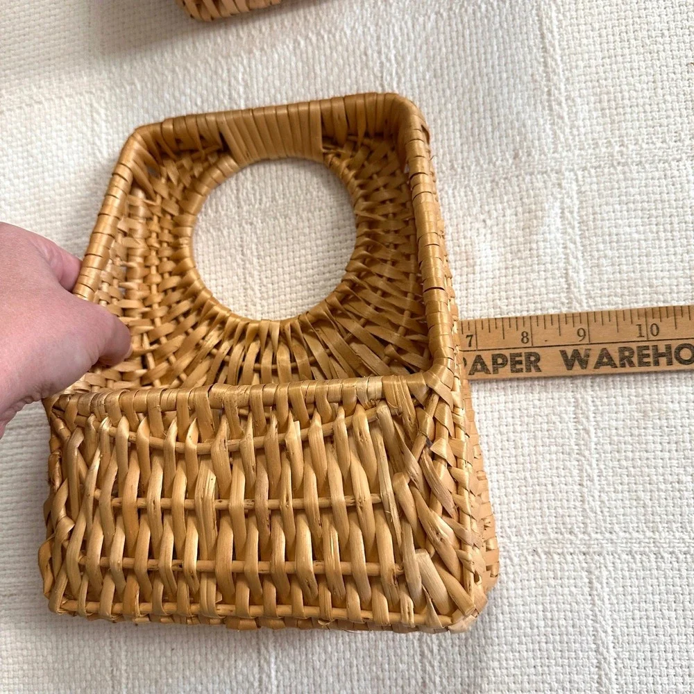 VTG Wicker Rattan Wall Pocket Basket Set Cottagecore Boho Decor
